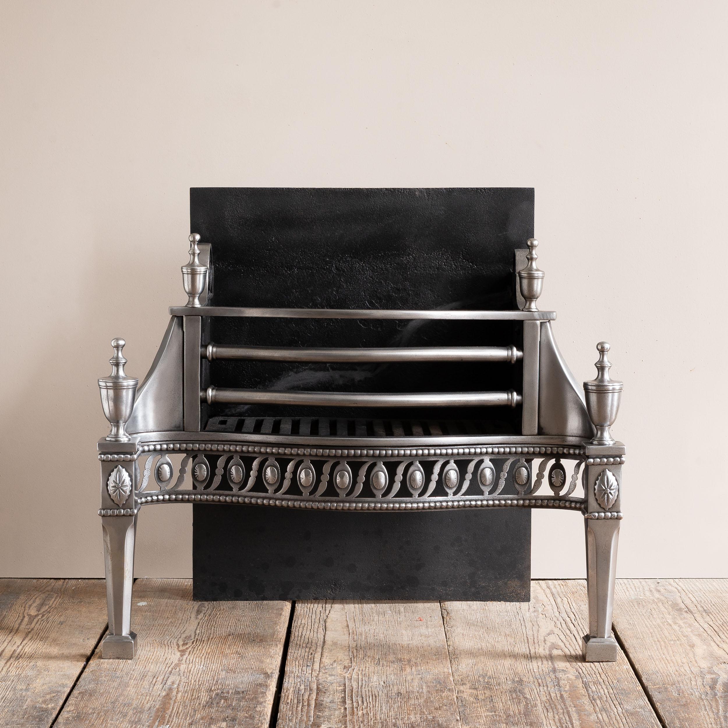 English Nineteenth Century Polished Steel and Iron Fire Grate For Sale