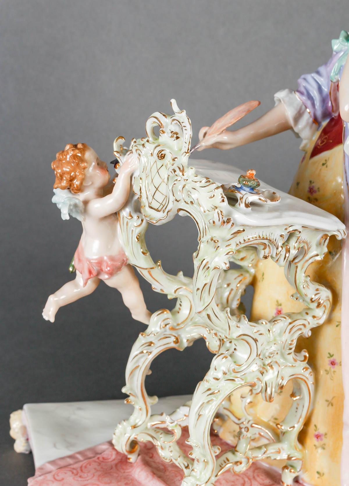 Nineteenth-Century Porcelain Sculpture, Elegant Woman at her Writing Table For Sale 4