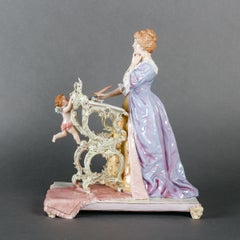 Nineteenth-Century Porcelain Sculpture, Elegant Woman at her Writing Table