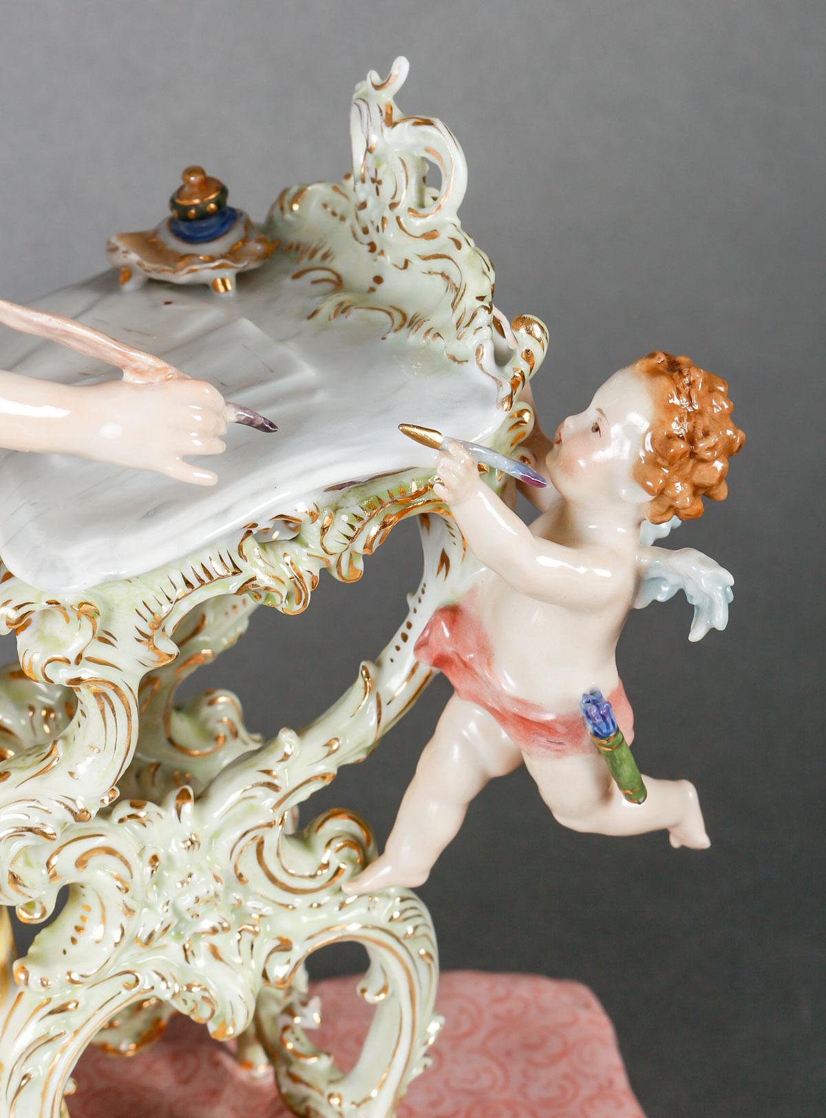 Napoleon III Nineteenth-Century Porcelain Sculpture, Elegant Woman at her Writing Table For Sale