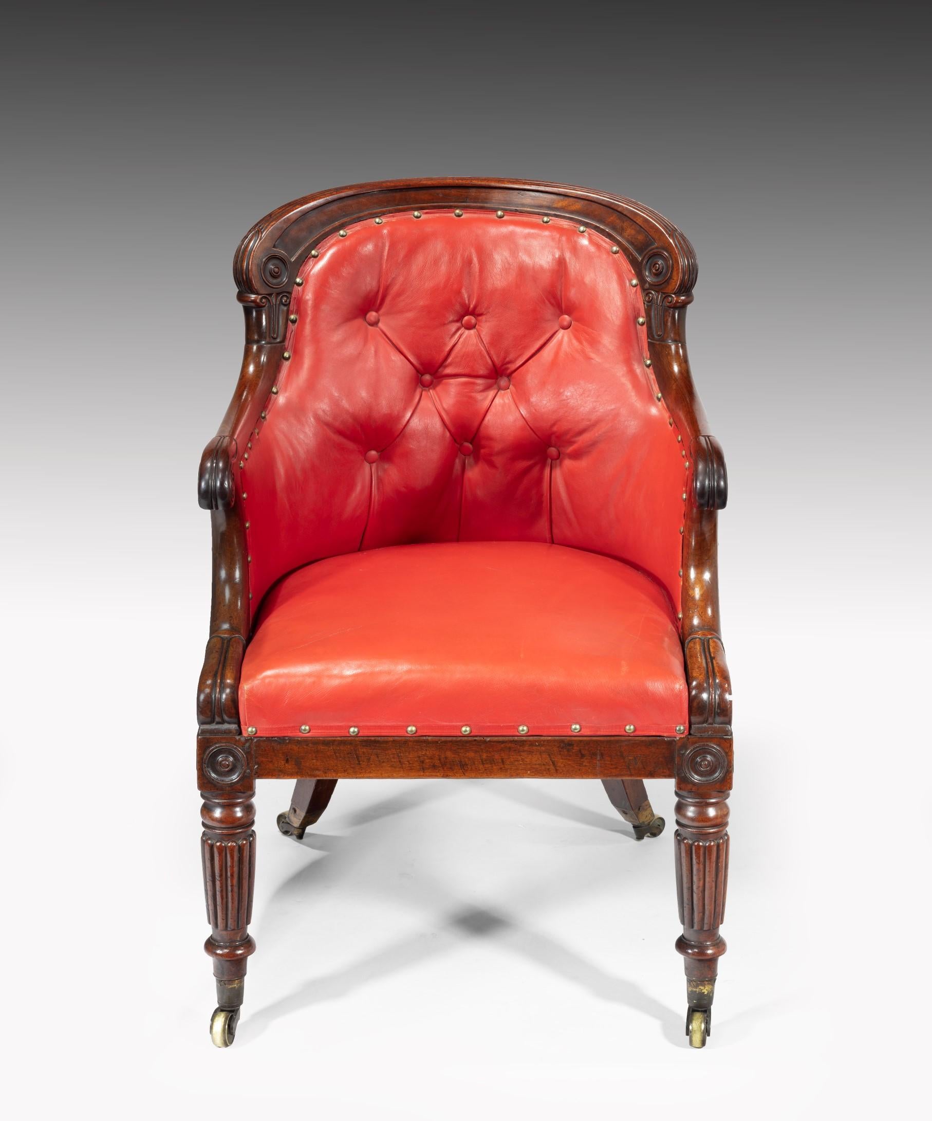 Carved 19th Century Regency Mahogany Desk Armchair For Sale