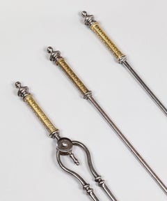 19th Century Set of English Brass and Iron Fire Tools or Fireplace Tools