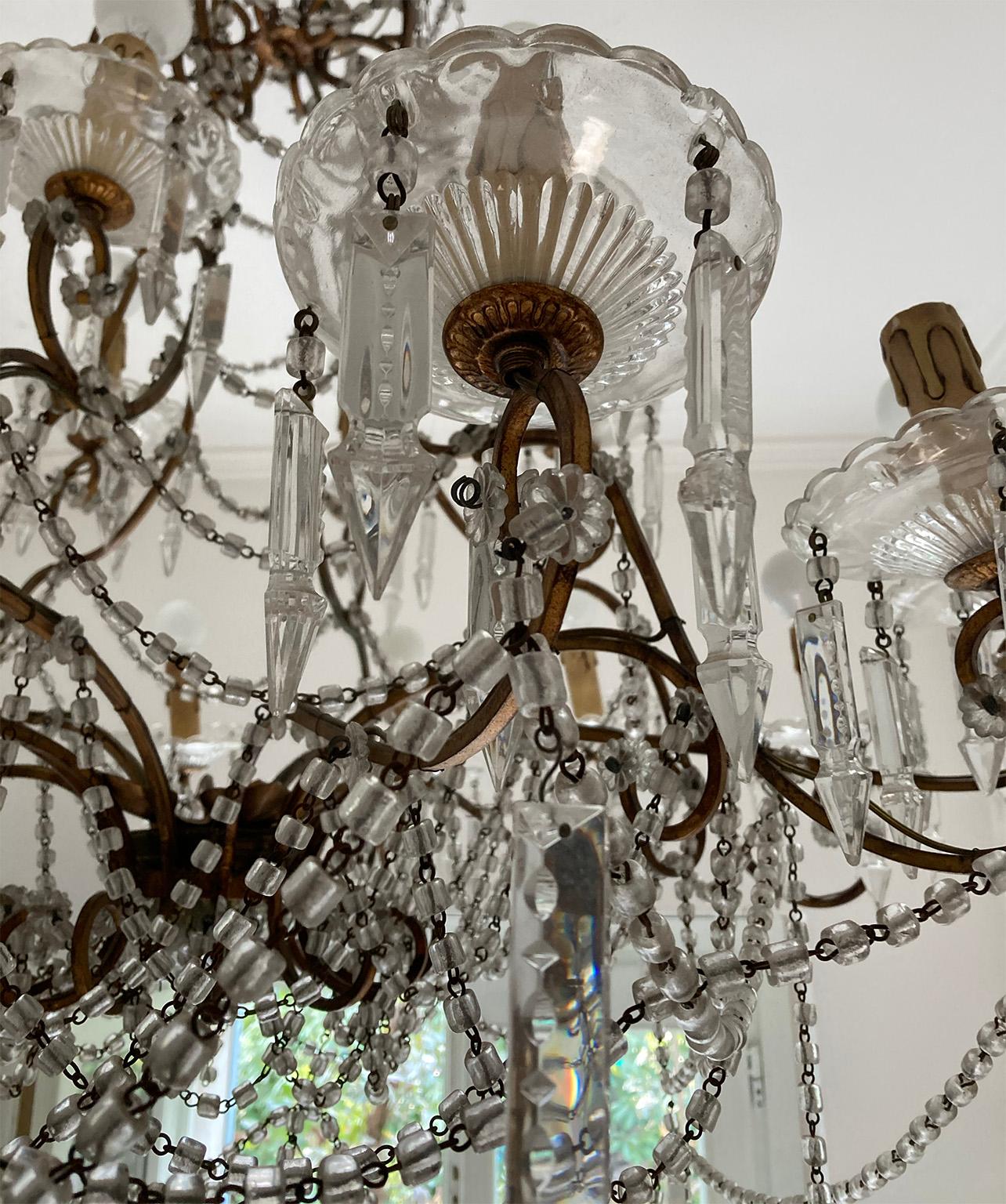 Italian Nineteenth Century Sicilian Chandelier with Glass and Gilded Iron, Sicily 18th For Sale