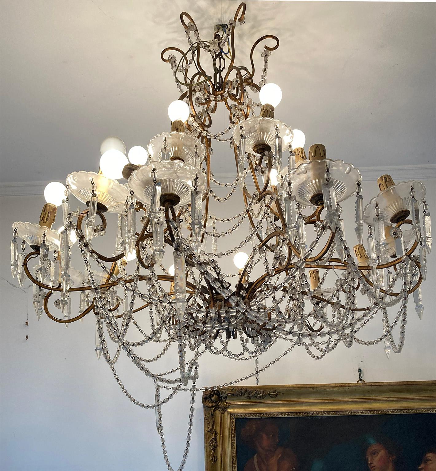 19th Century Nineteenth Century Sicilian Chandelier with Glass and Gilded Iron, Sicily 18th For Sale