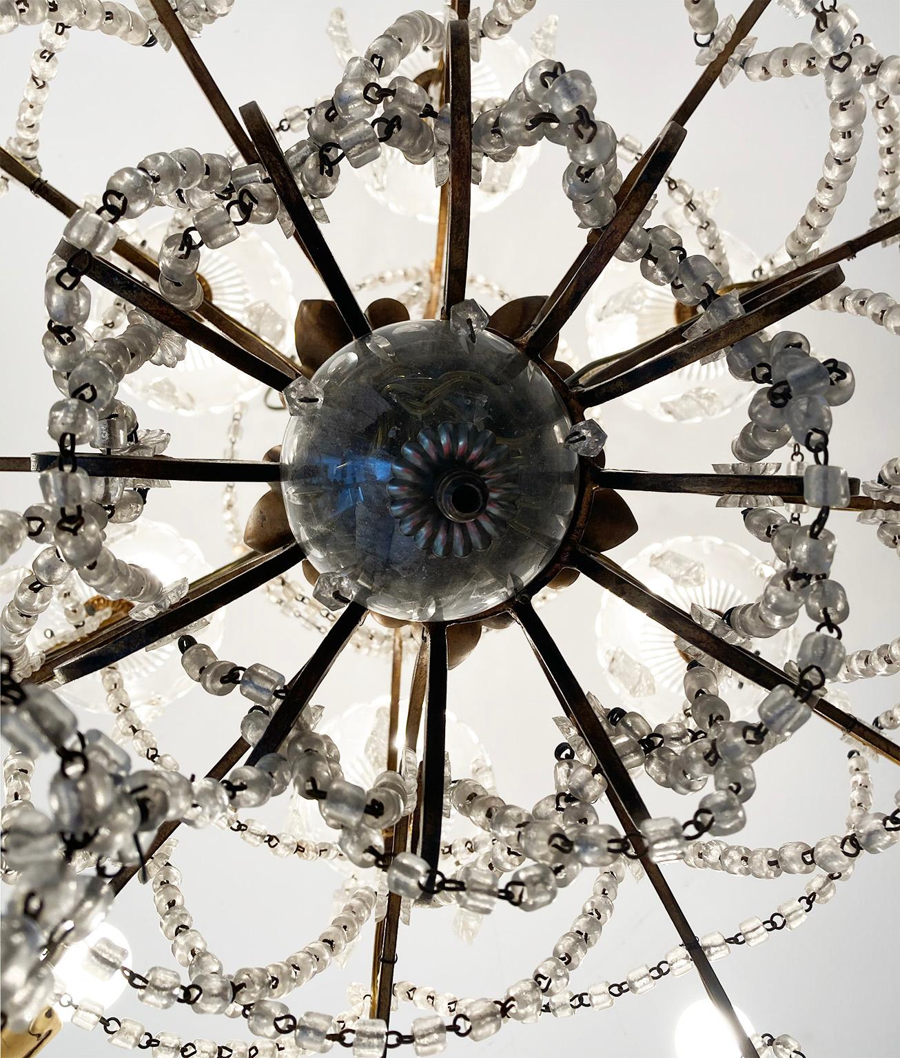 Metal Nineteenth Century Sicilian Chandelier with Glass and Gilded Iron, Sicily 18th For Sale
