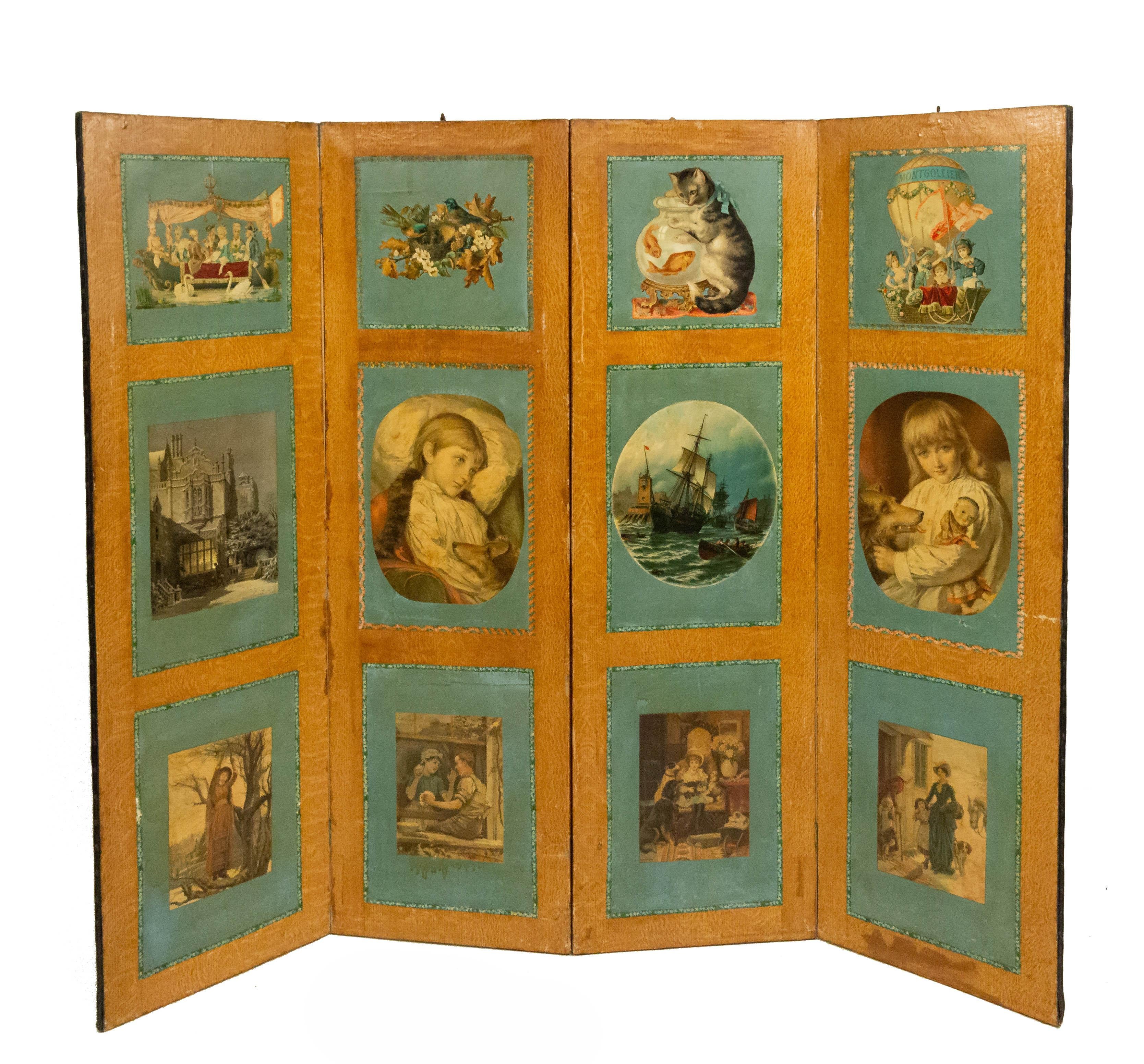 19th Century Victorian Decoupage Screen In Good Condition For Sale In New York, NY