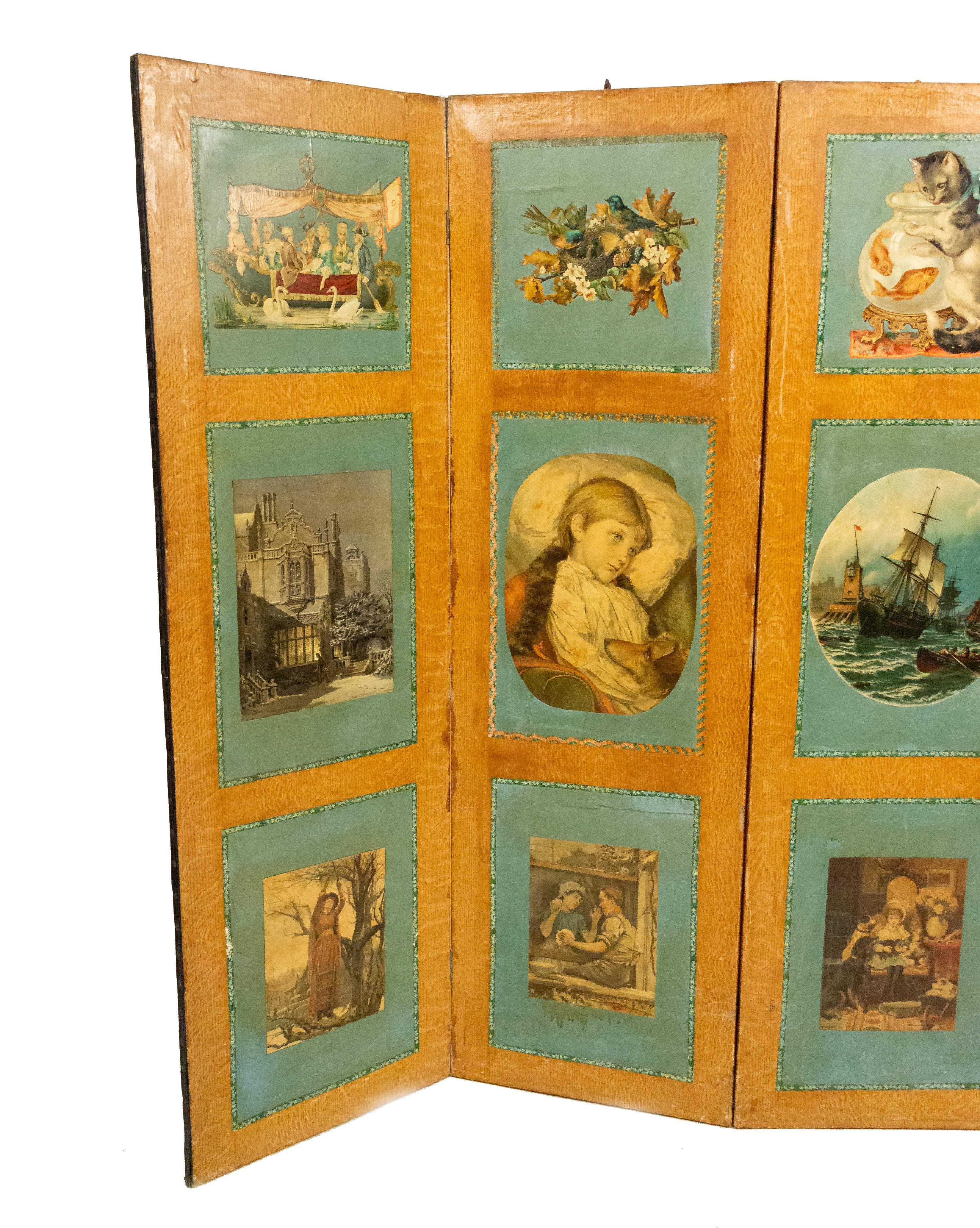 Paper 19th Century Victorian Decoupage Screen For Sale