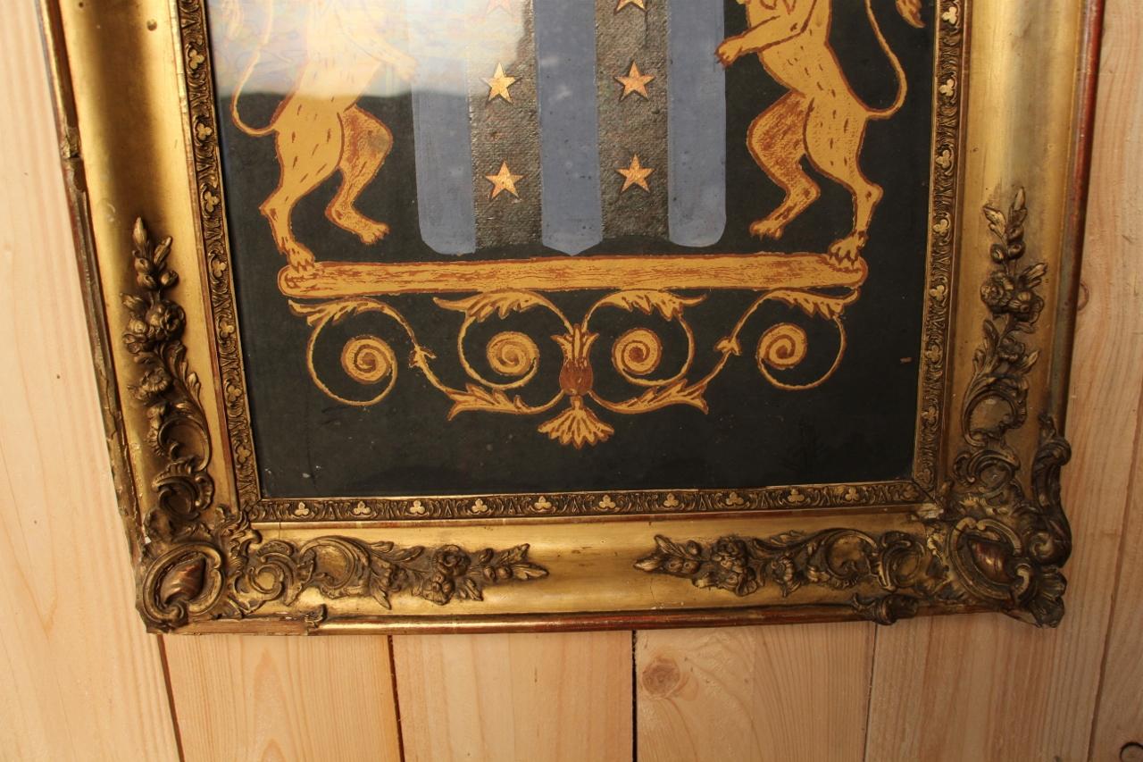 Nineteenth Framed Coat of Arms In Distressed Condition For Sale In charmes, FR