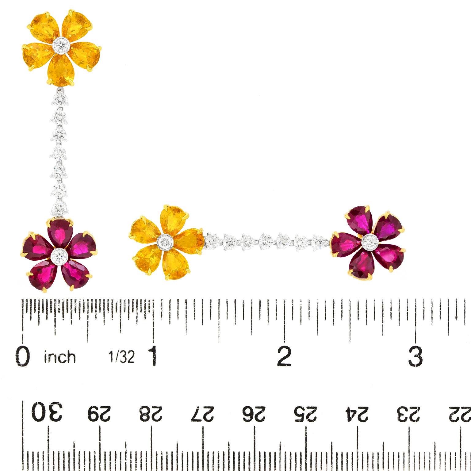 Orecchini italiani anni '90 con rubino, zaffiro e diamanti in vendita 1