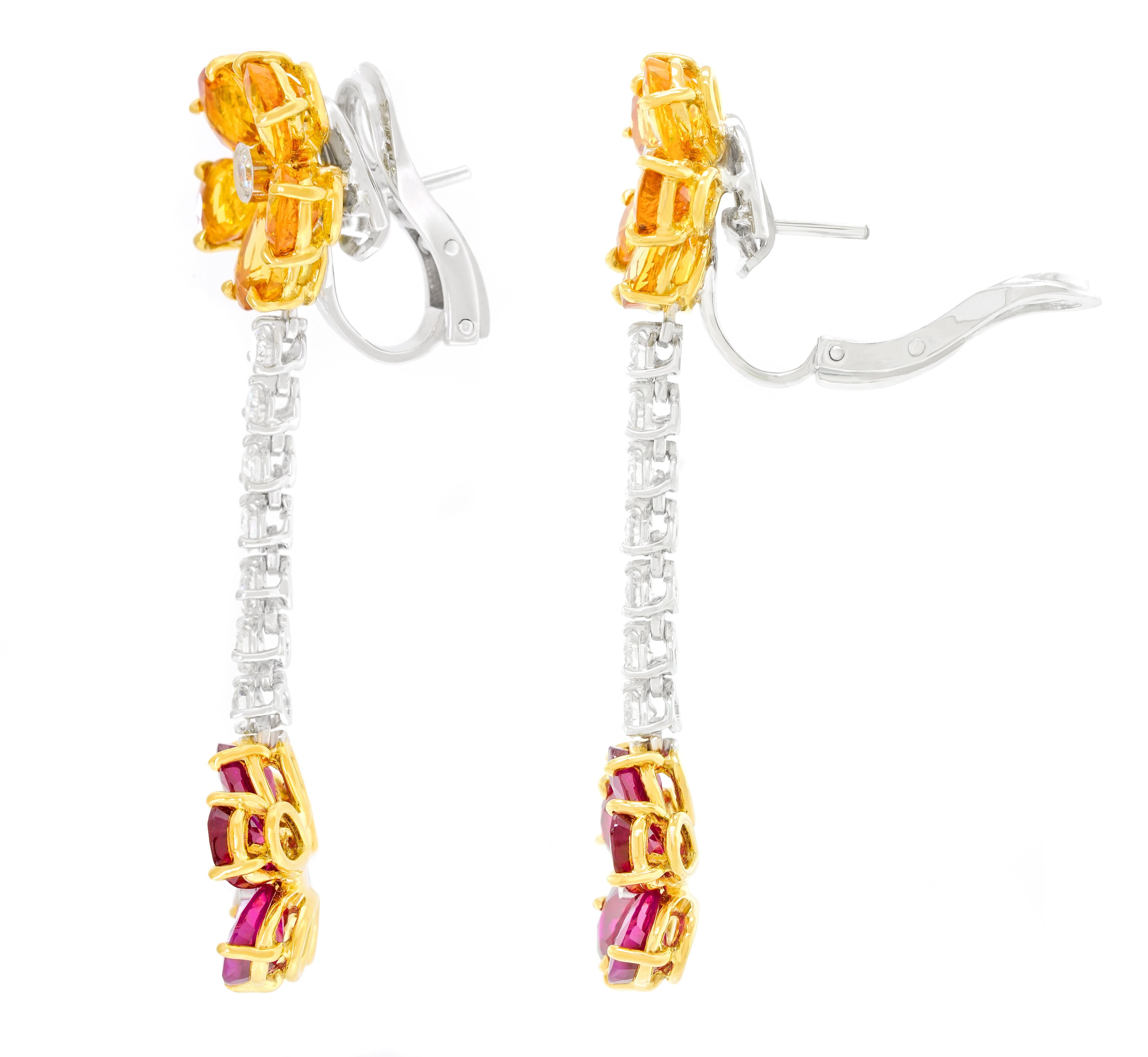 Orecchini italiani anni '90 con rubino, zaffiro e diamanti in vendita 2