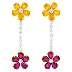 Nineties Italian Ruby, Sapphire and Diamond Earrings