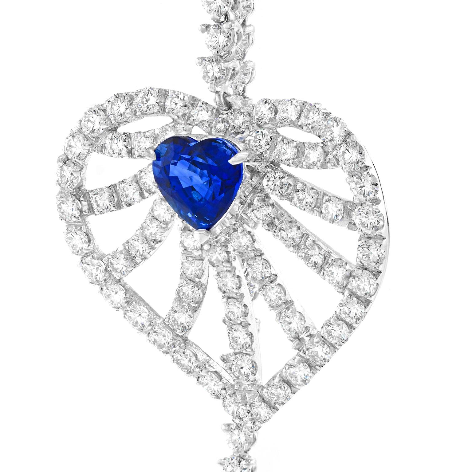 Taille ronde Boucles d'oreilles chandelier en saphir et diamant italien des années 90 en vente