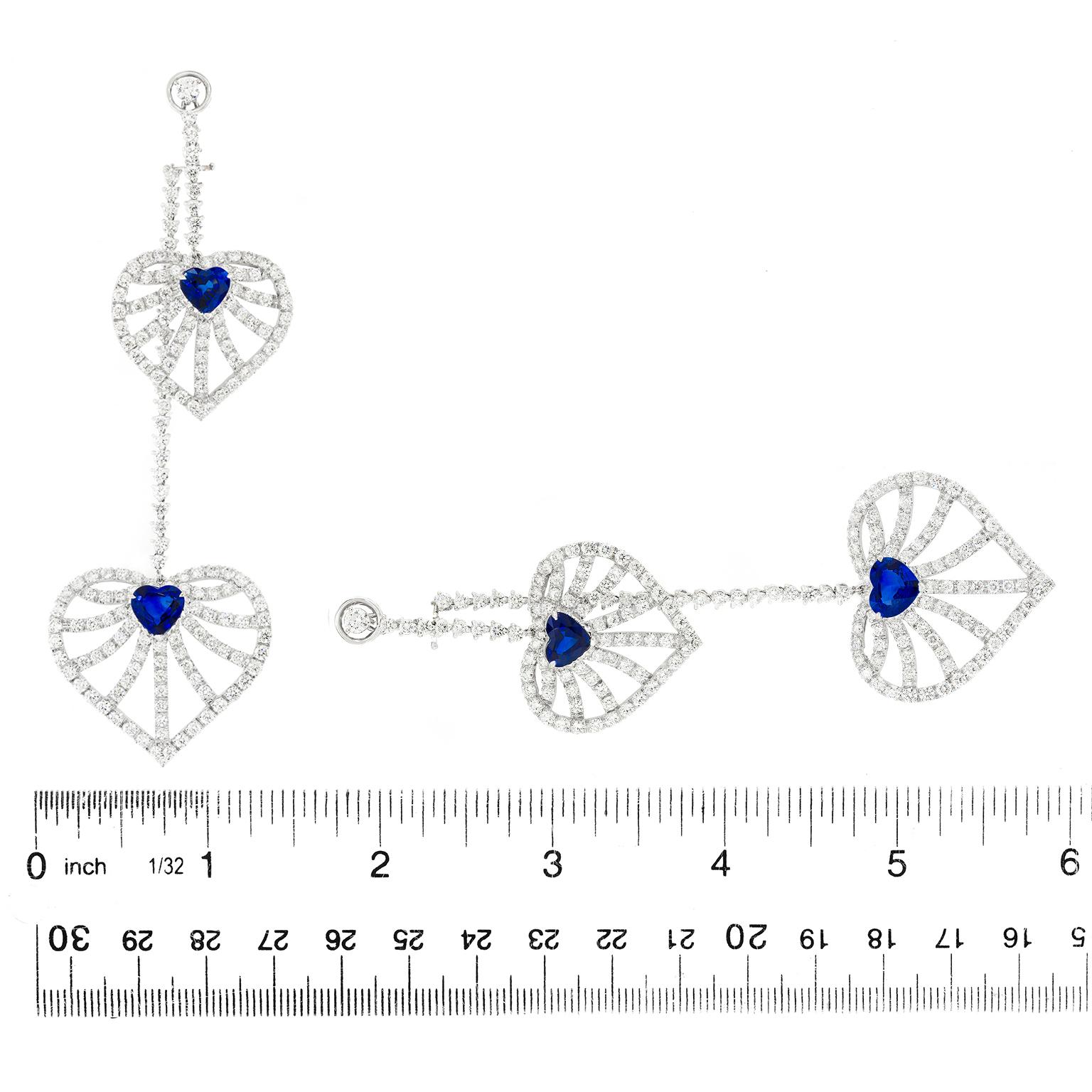 Boucles d'oreilles chandelier en saphir et diamant italien des années 90 en vente 1