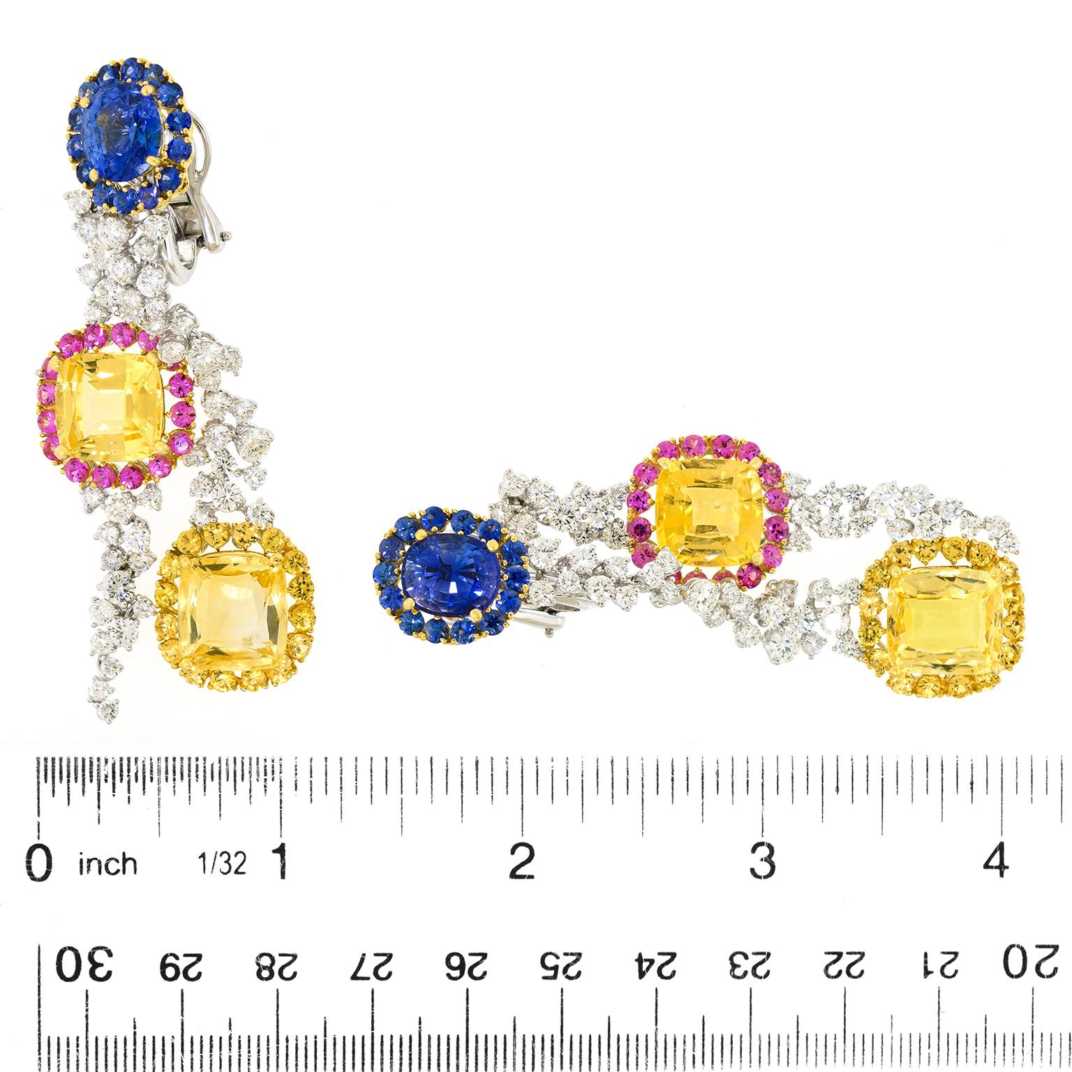 Boucles d'oreilles chandelier en saphir et diamant italien des années 90 en vente 1