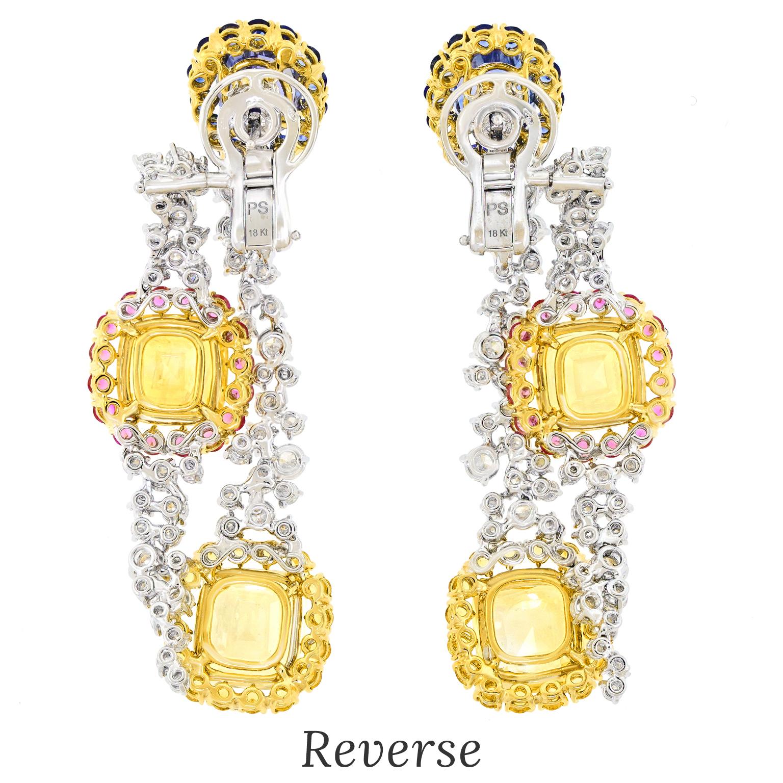 Boucles d'oreilles chandelier en saphir et diamant italien des années 90 en vente 2