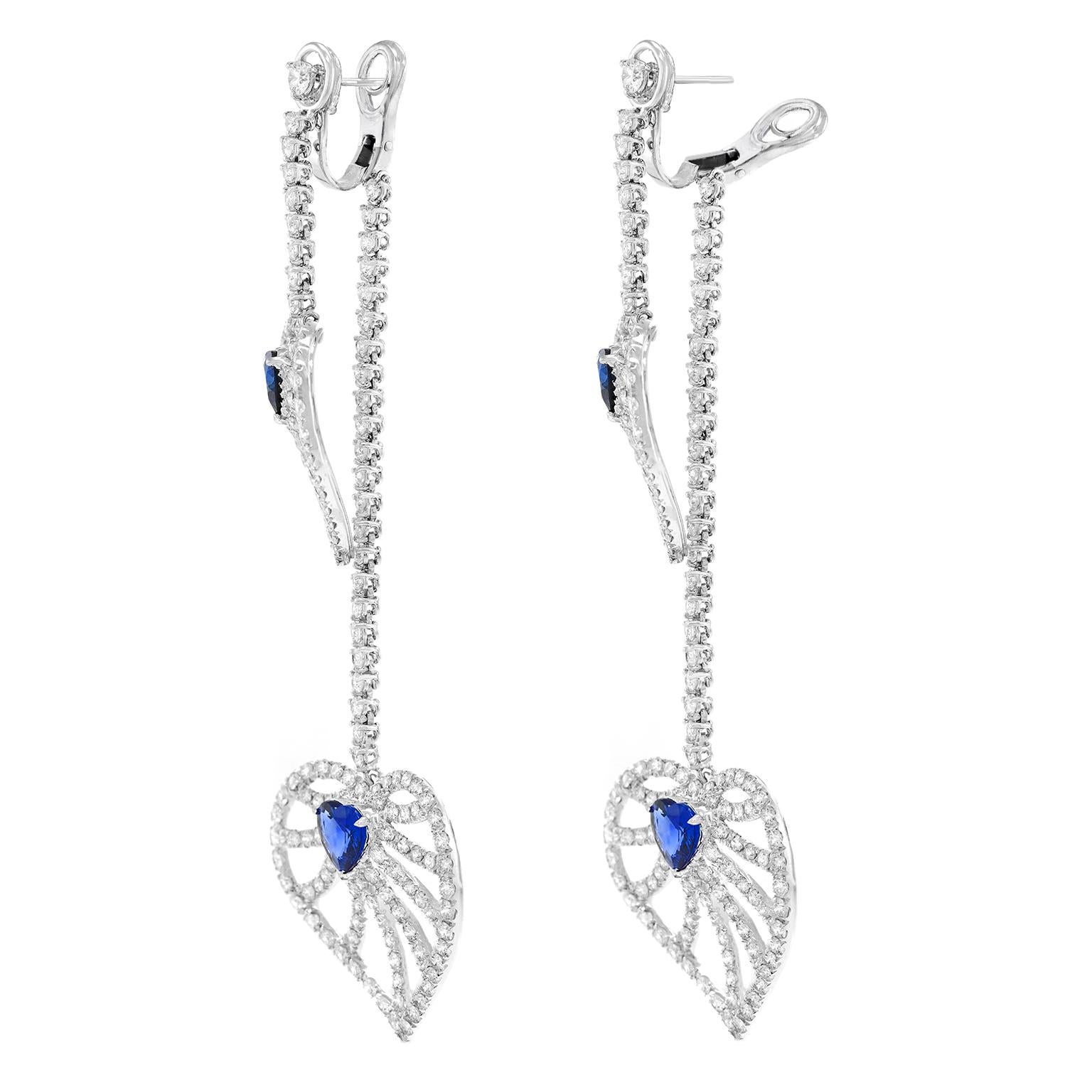 Boucles d'oreilles chandelier en saphir et diamant italien des années 90 en vente 3