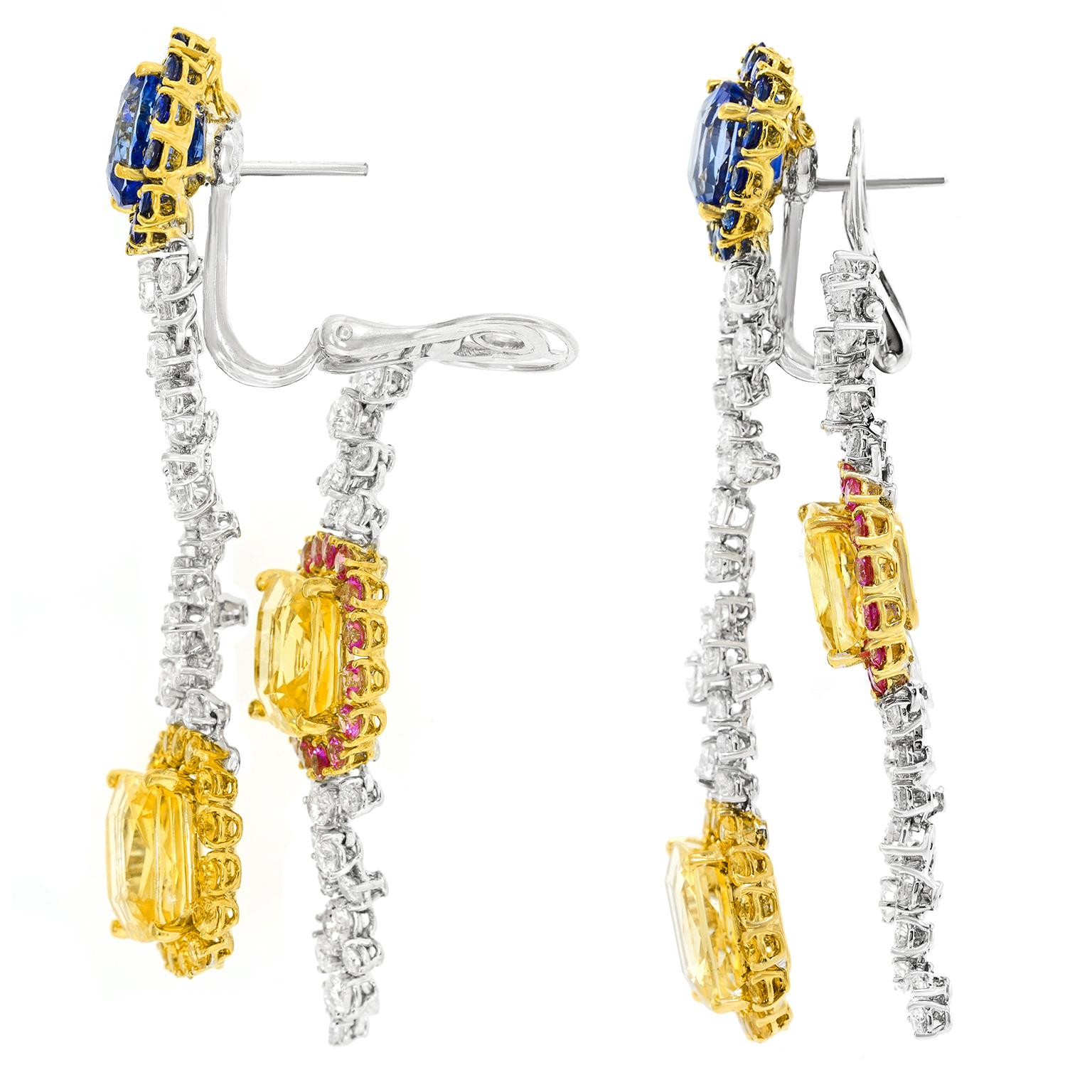 Boucles d'oreilles chandelier en saphir et diamant italien des années 90 en vente 4