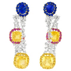 Nineties Italian Sapphire and Diamond Chandelier Earrings