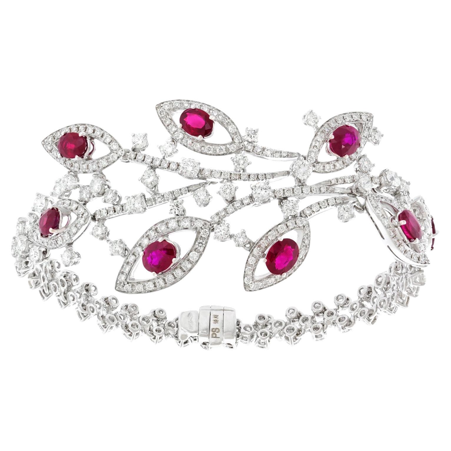 Espectacular pulsera italiana de rubíes y diamantes de los años noventa