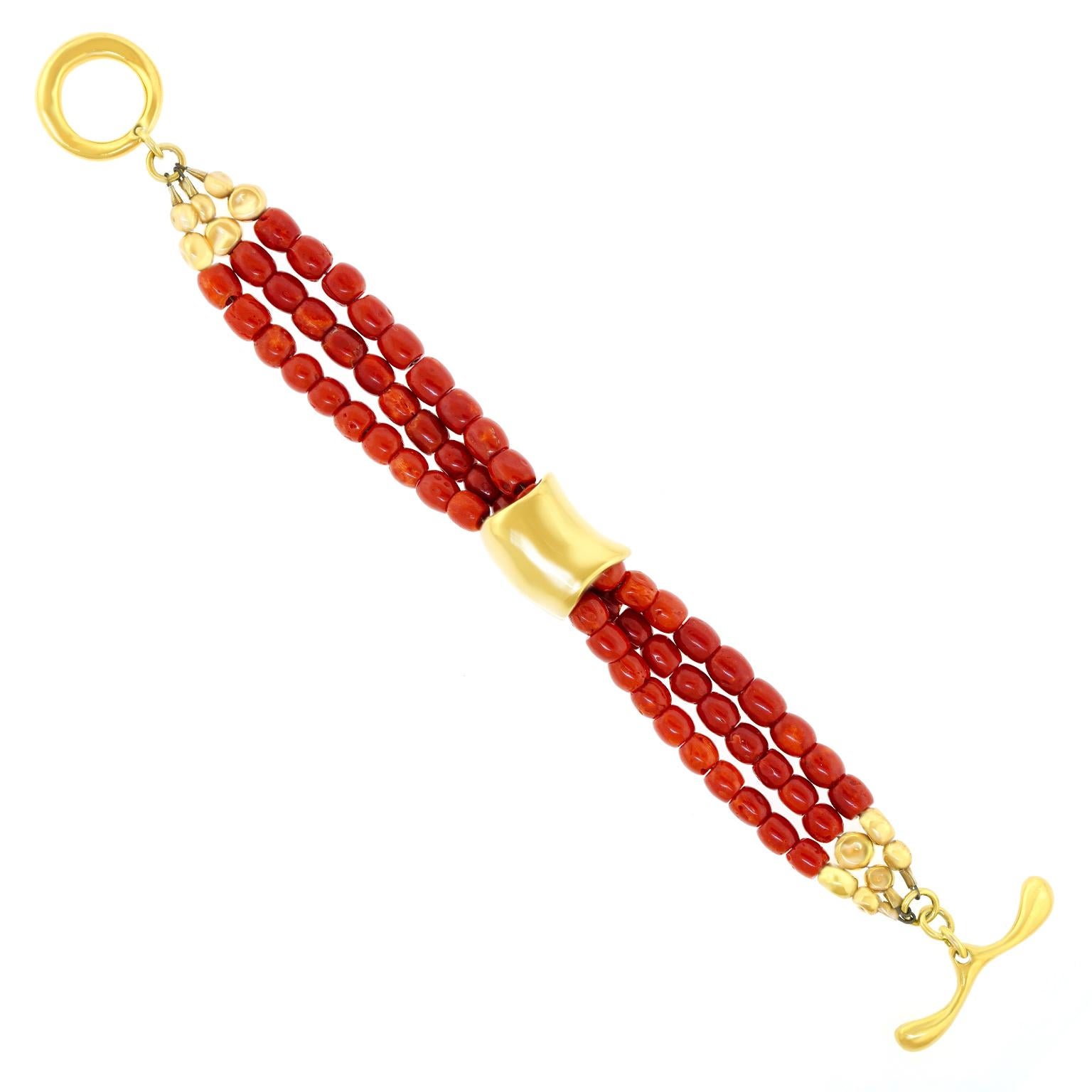 Perlina Bracciale in oro e corallo Robert Lee Morris degli anni '90 in vendita