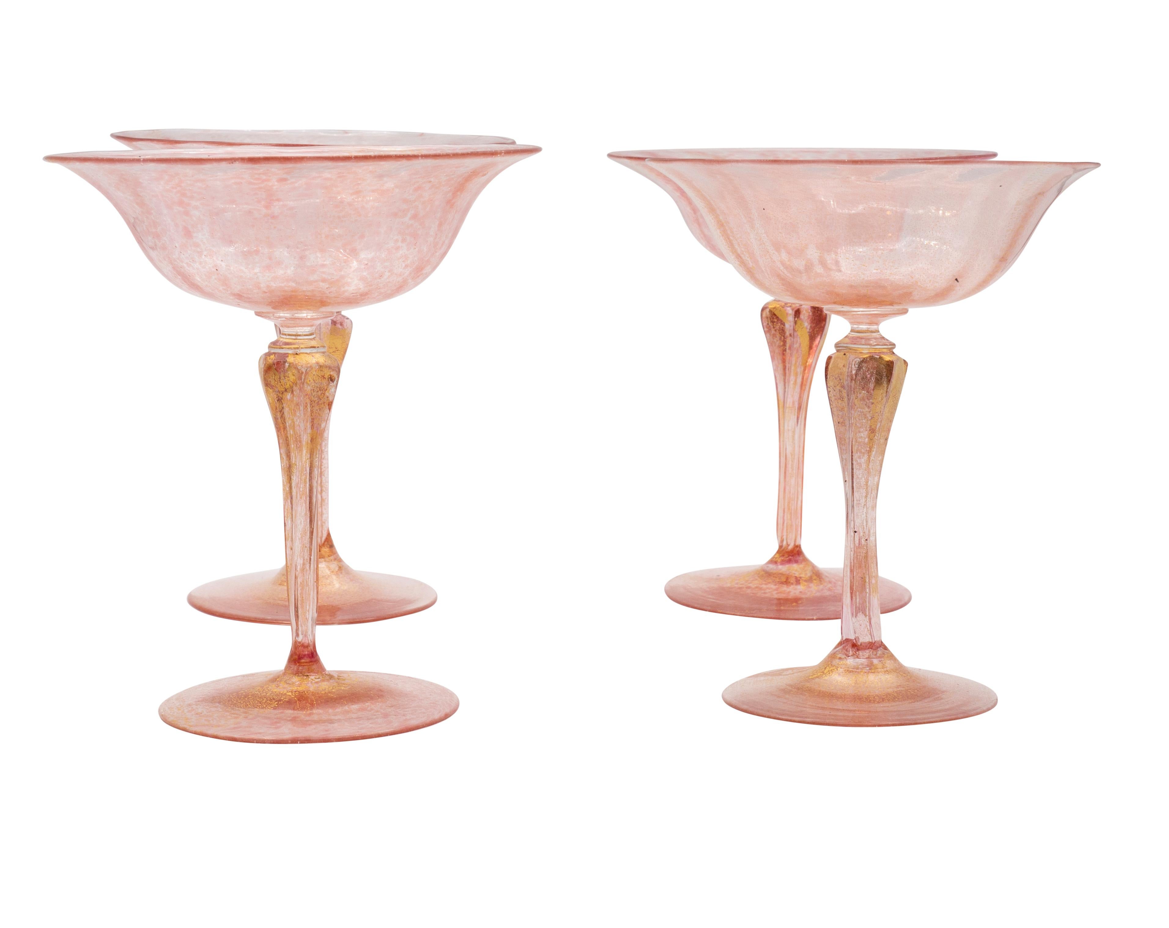 Blown Glass Ninety Two Pieces of Pink Venetian Glass For Sale