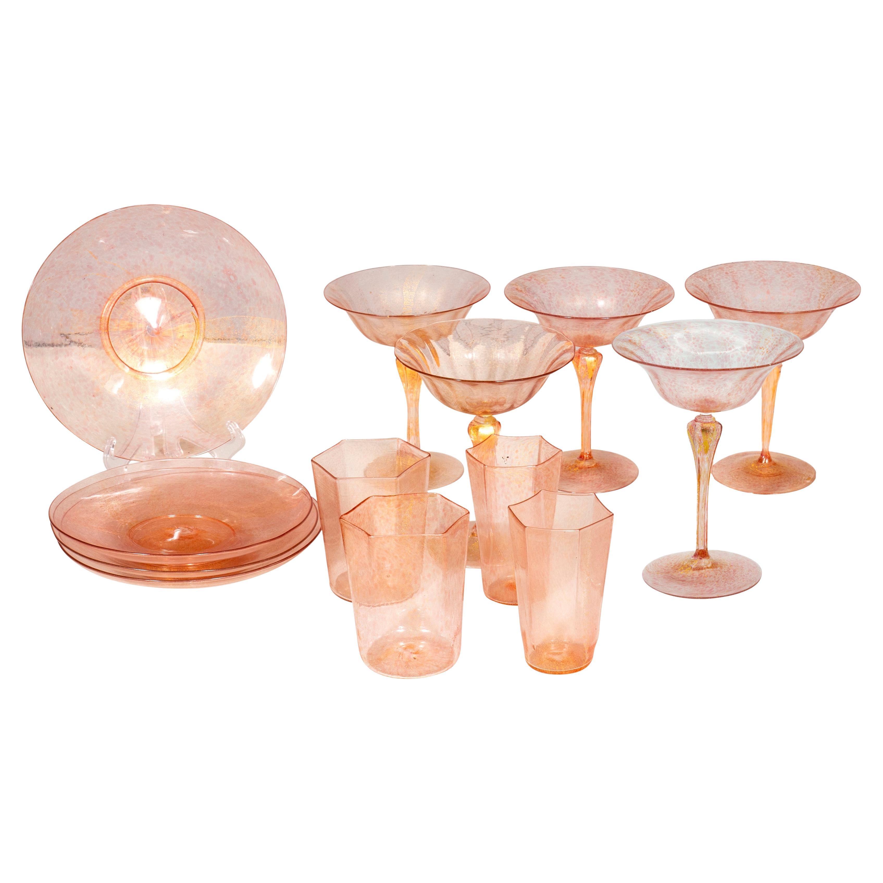 Ninety Two Pieces of Pink Venetian Glass For Sale