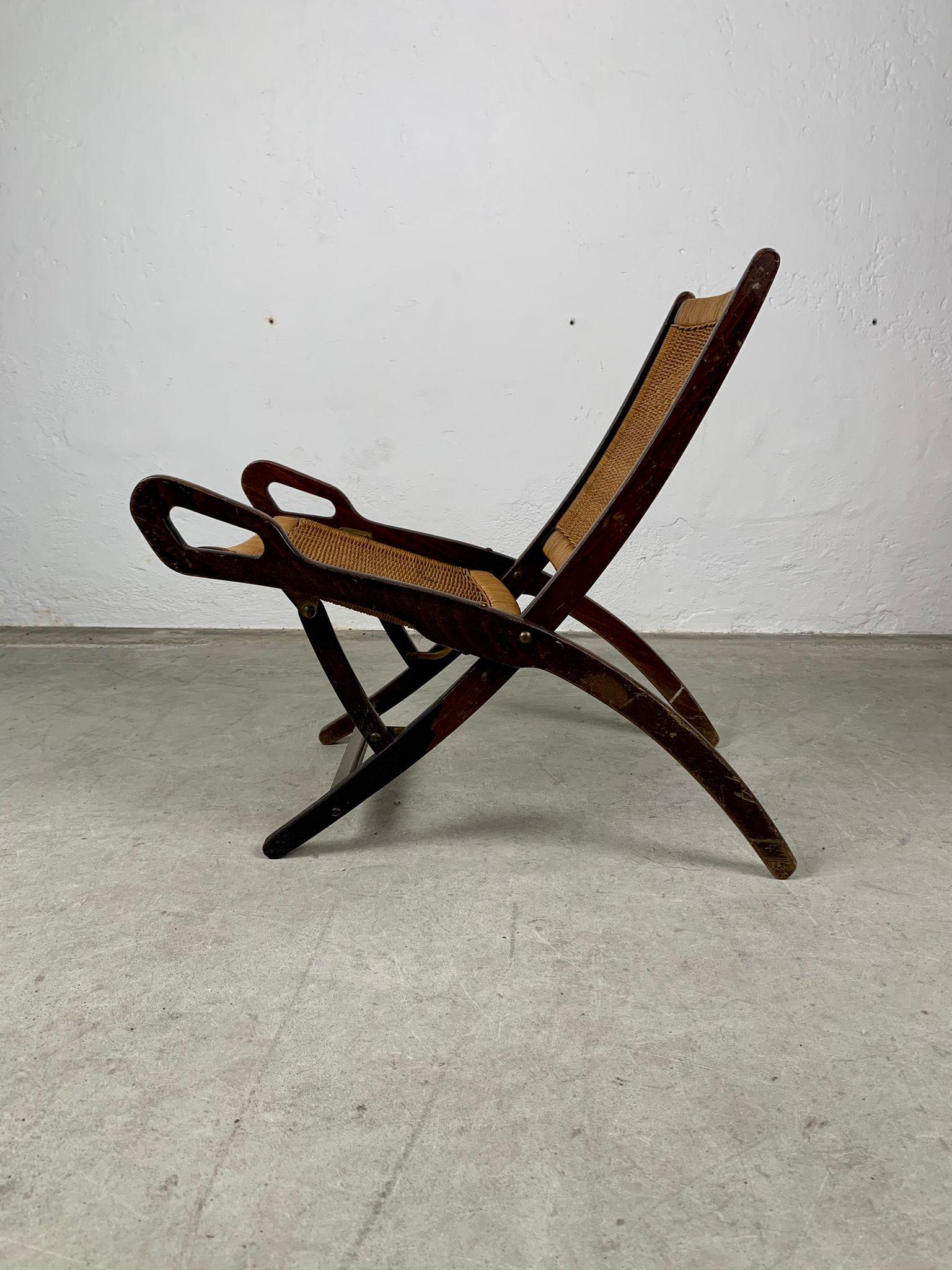 Ninfea armchair with wooden frame and woven straw by Gio Ponti for Reguitti. In Good Condition In Milano, IT