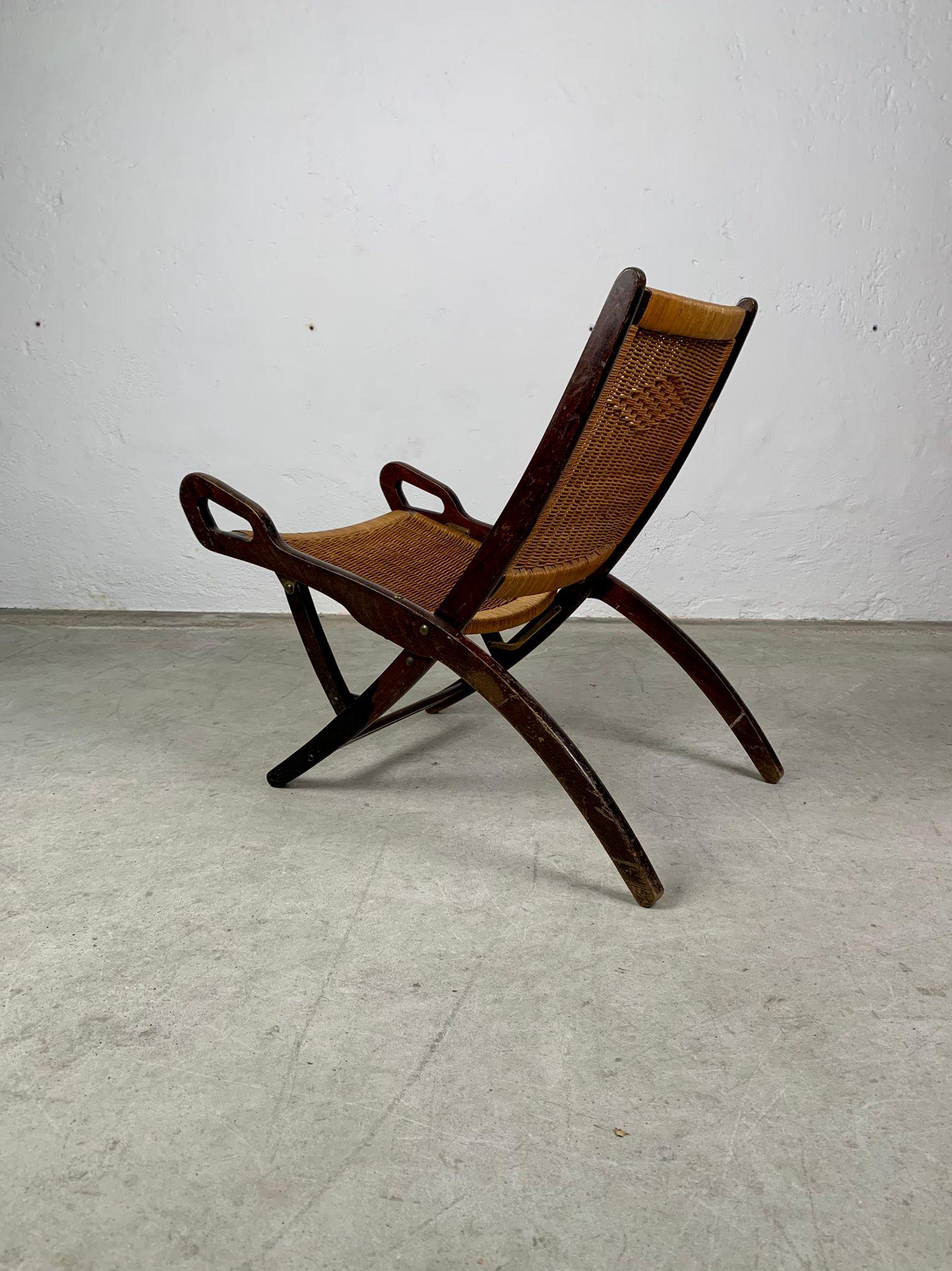 Straw Ninfea armchair with wooden frame and woven straw by Gio Ponti for Reguitti.