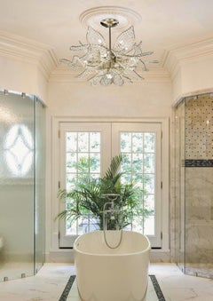 Water Lily Ceiling Lamp: Hand-Crafted Crystal & Metal, Mid-Century Modern