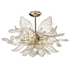 Water Lily Ceiling Lamp: Hand-Crafted Crystal & Metal, Mid-Century Modern