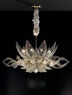 Water Lily Chandelier: Hand-Crafted Crystal & Metal, Mid-Century Modern