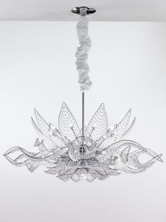 Water Lily Chandelier with White Murano Glass Pendants, Italian Design