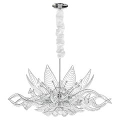 Water Lily Chandelier with White Murano Glass Pendants, Italian Design