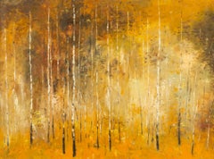 Huile sur toile originale de paysage Ning Guoqiang « Forêt de bouleau »
