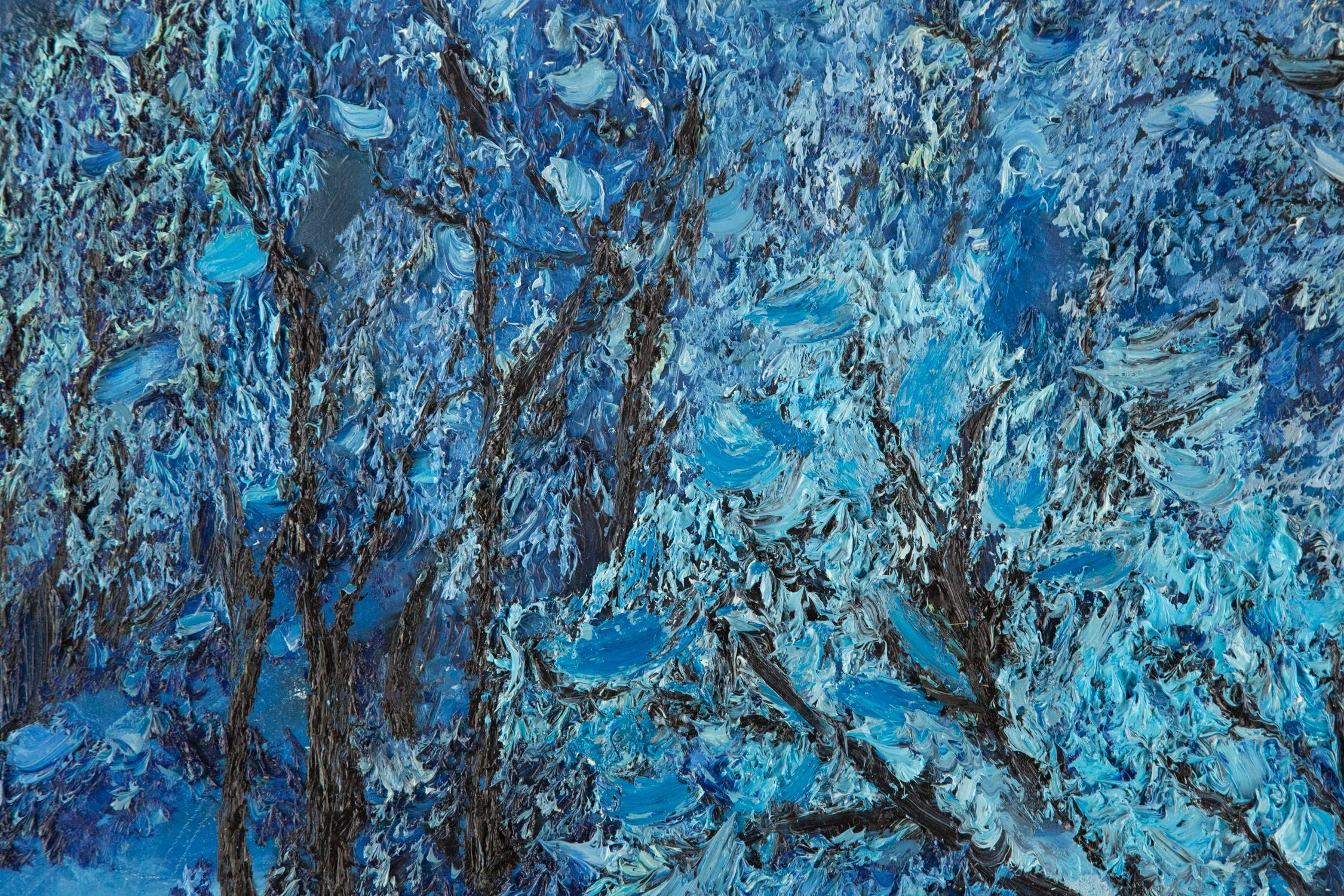 Ning Guoqiang Landschaft, Original, Ölgemälde auf Leinwand, „Der blaue Wald“ im Angebot 1