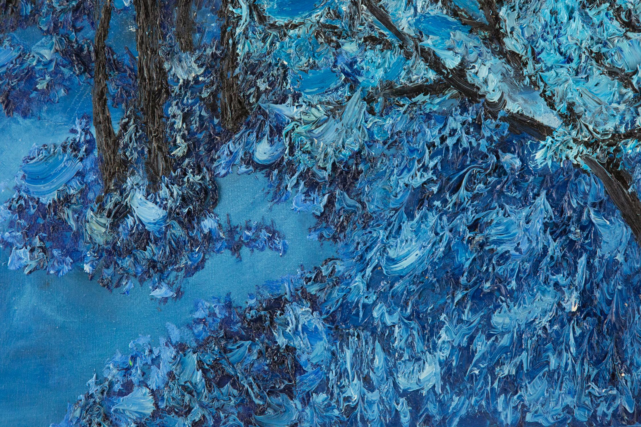 Ning Guoqiang Landschaft, Original, Ölgemälde auf Leinwand, „Der blaue Wald“ im Angebot 2