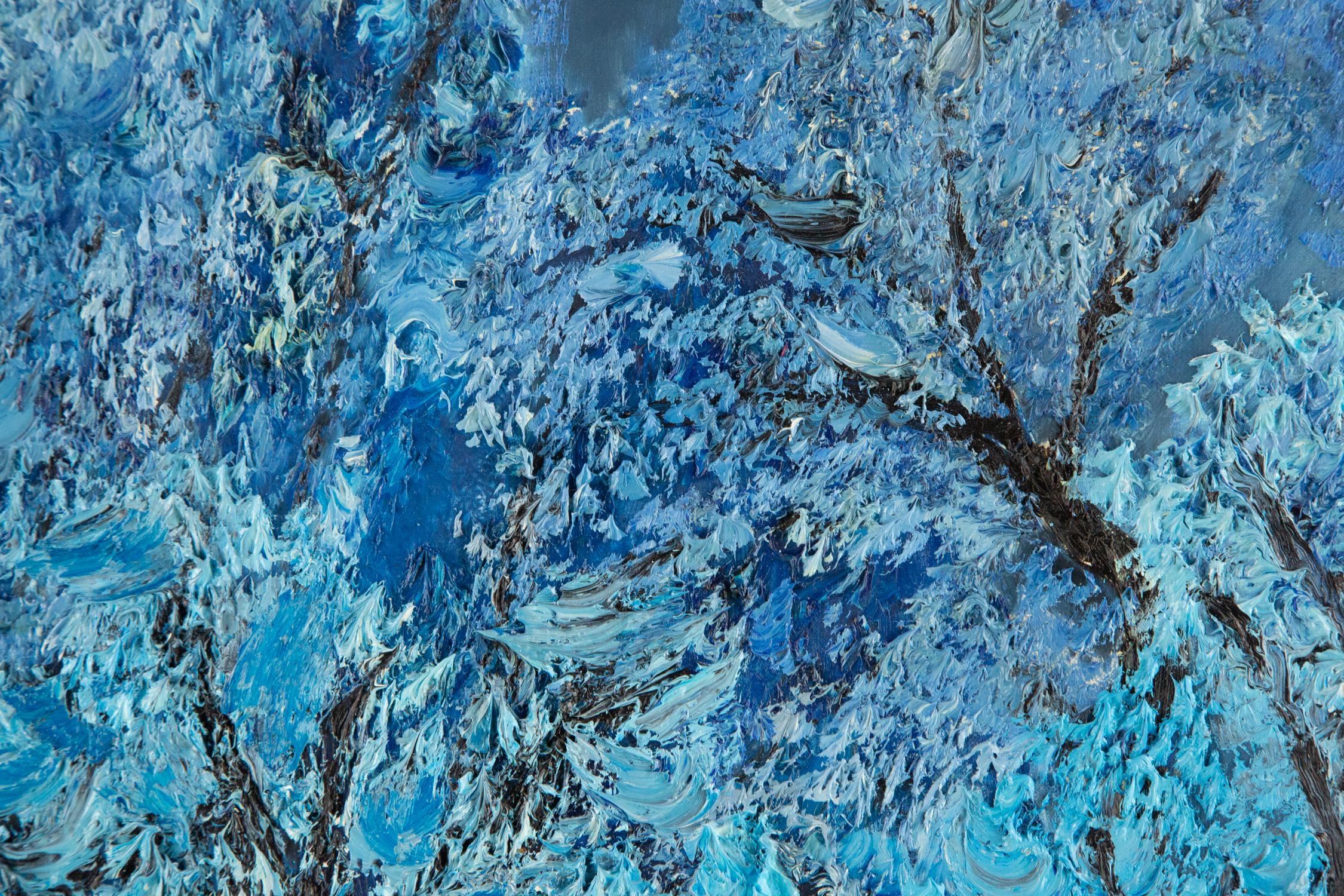 Ning Guoqiang Landschaft, Original, Ölgemälde auf Leinwand, „Der blaue Wald“ im Angebot 3