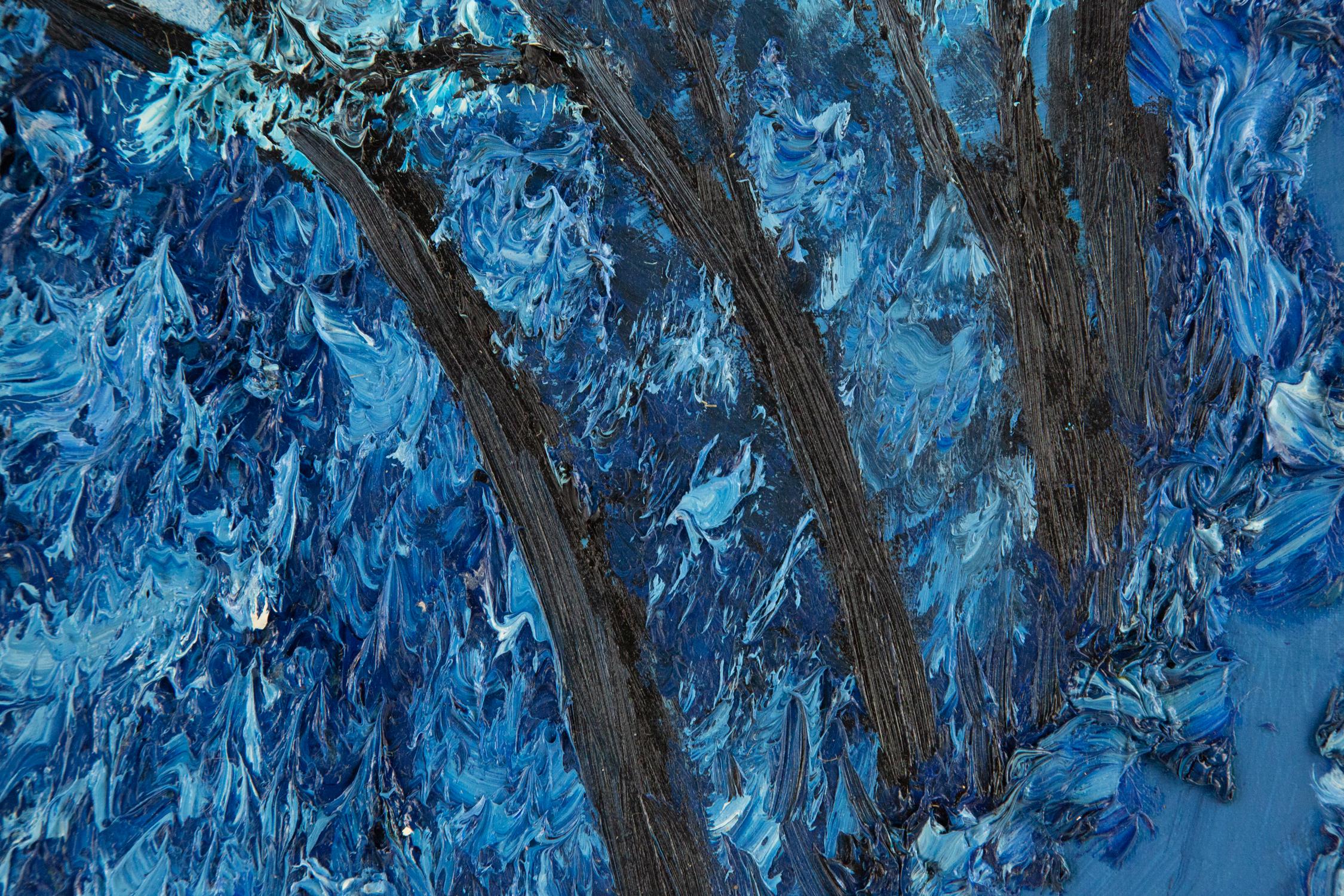 Ning Guoqiang Landschaft, Original, Ölgemälde auf Leinwand, „Der blaue Wald“ im Angebot 4