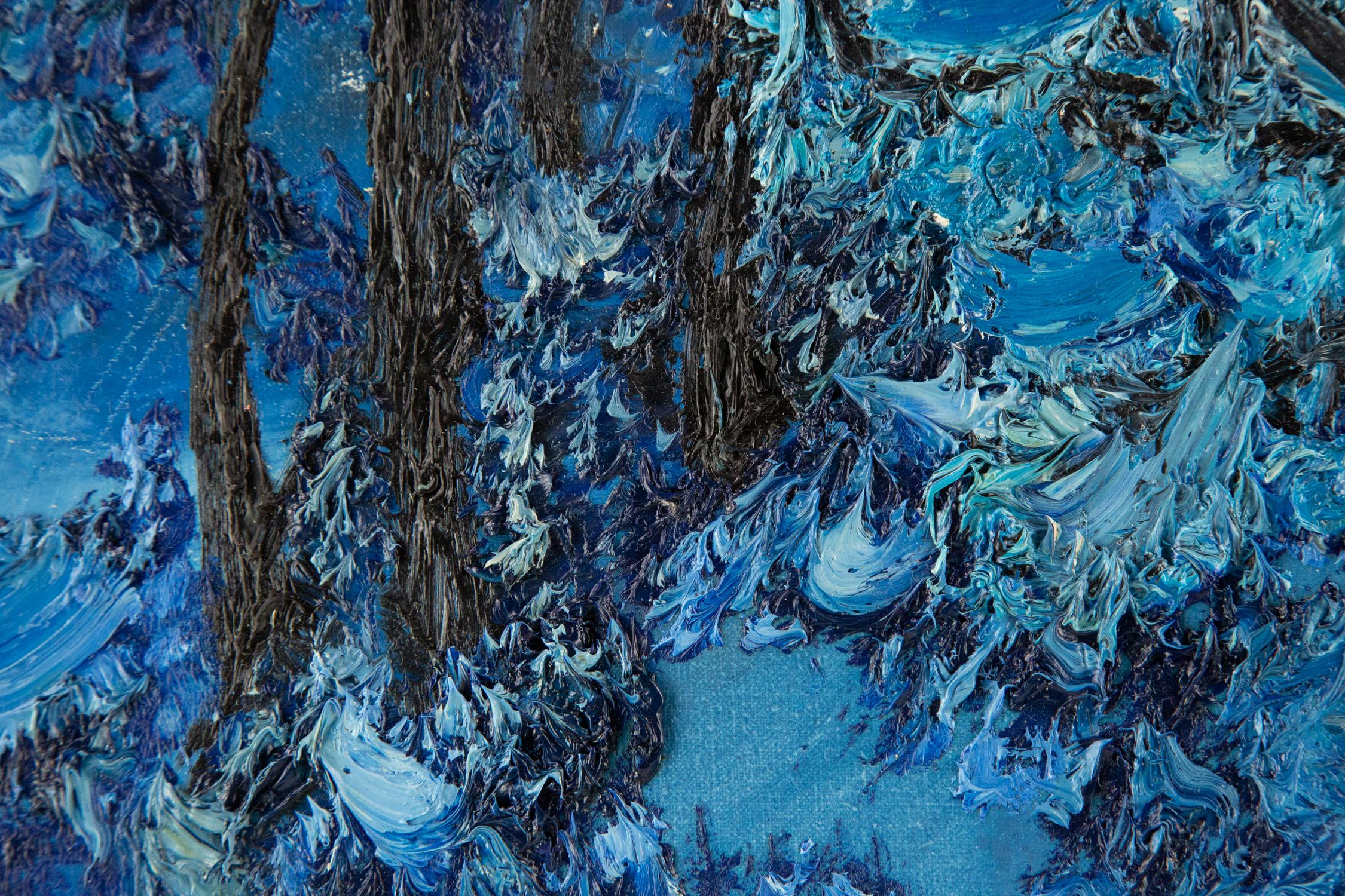 Ning Guoqiang Landschaft, Original, Ölgemälde auf Leinwand, „Der blaue Wald“ im Angebot 5