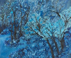 Huile sur toile originale de Ning Guoqiang « La forêt bleue »