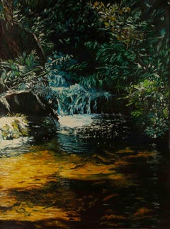 Huile sur toile originale du paysage Ning Yu « Gurgling Spring Water »