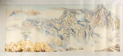 Paisaje de Ning Yu Óleo original sobre lienzo "Montañas en la niebla"