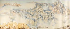 Paisaje de Ning Yu Óleo original sobre lienzo "Montañas en la niebla"