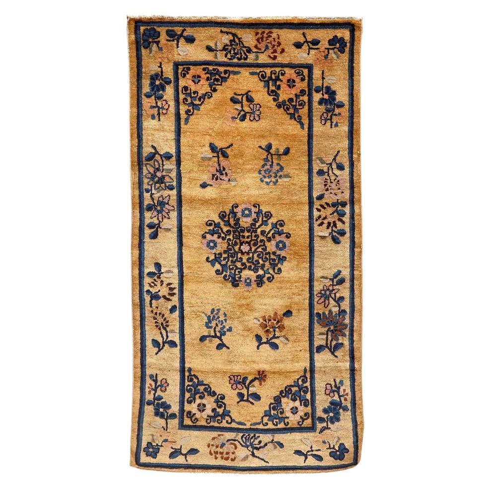 Ningshia Chinese Export Hand Knotted Wool Antique Rug, circa 1900 For Sale