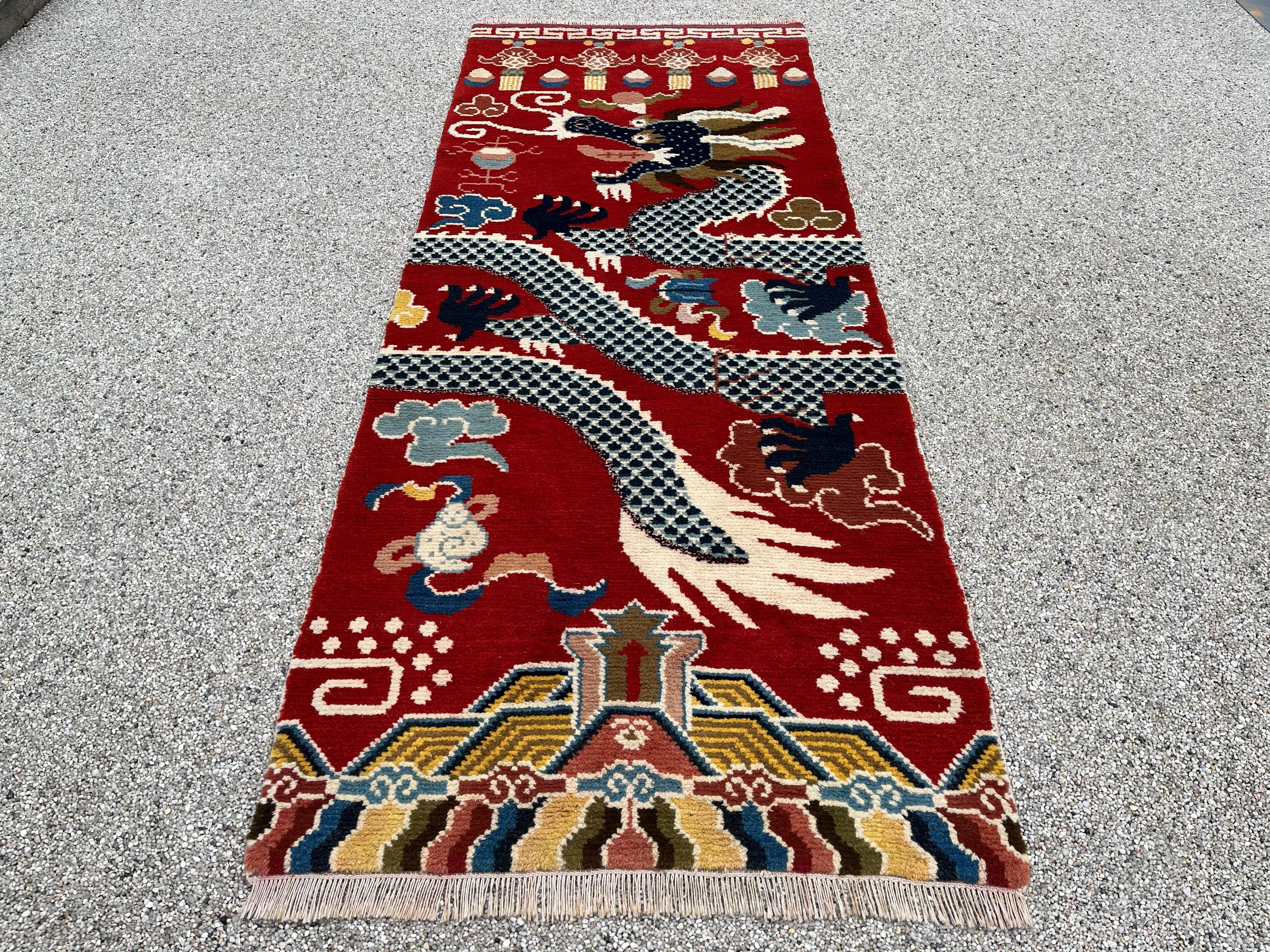 Chinese Ningxia, Dragon Rug Five Claws, 19th Century For Sale