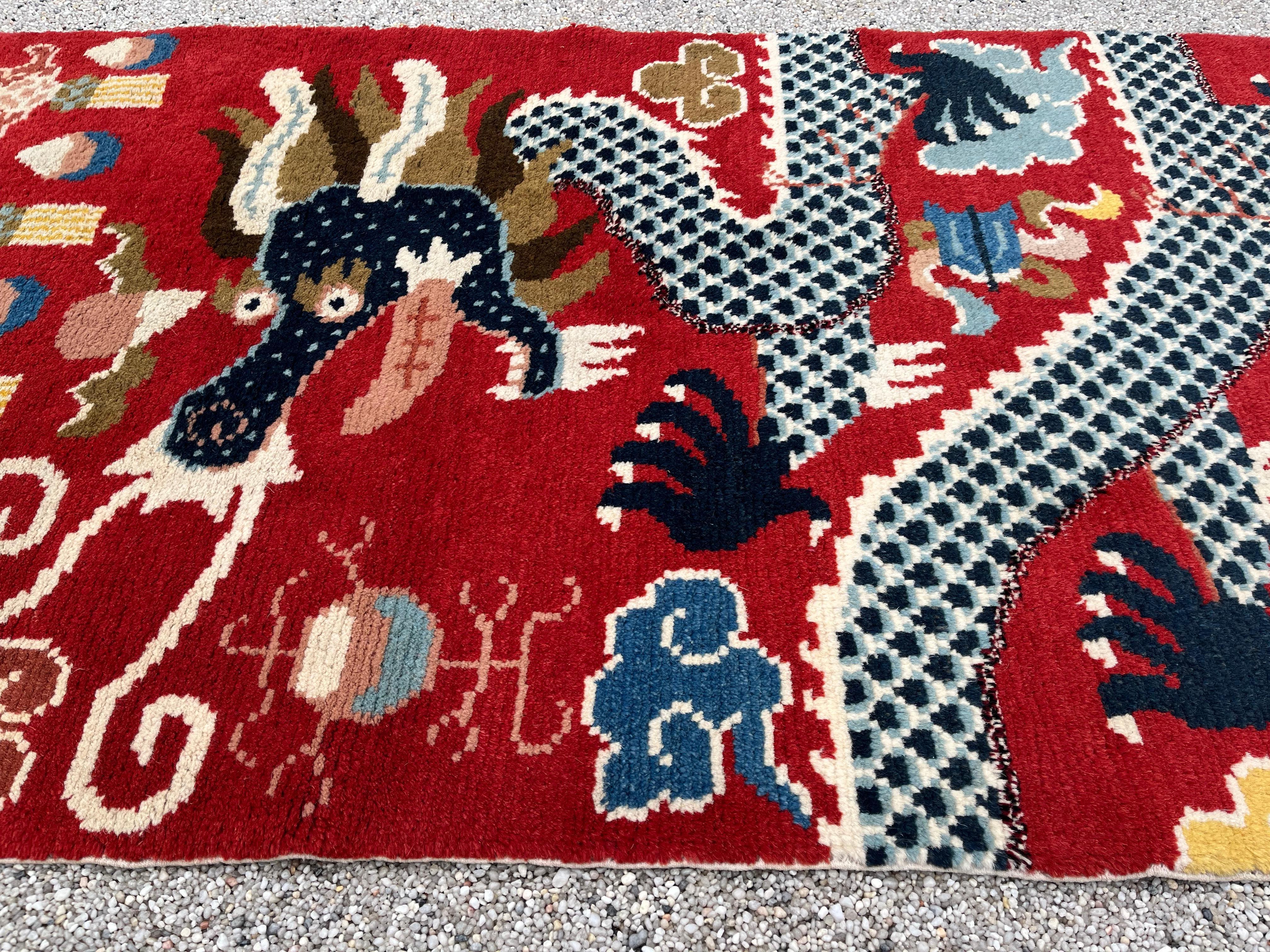 Ningxia, Dragon Rug Five Claws, 19th Century In Good Condition For Sale In RÉDING, FR