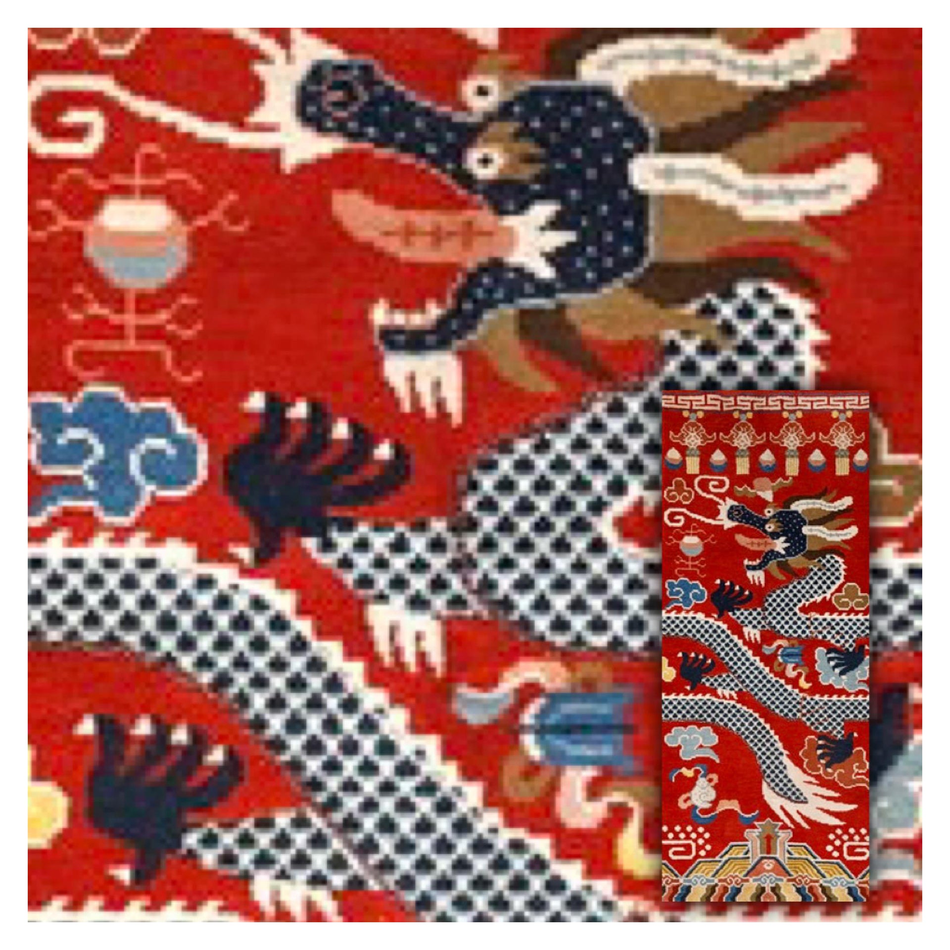 Ningxia, Dragon Rug Five Claws, 19th Century For Sale
