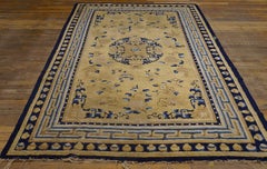 Vibrant Light Yellow Ground with Medallion Design Antique Chinese Ningxia Rug