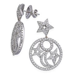 Nini 18k White Gold Diamond Star and Crescent Dangle Earrings