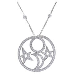 Nini 18k White Gold Diamond Star and Moon Pendant Necklace